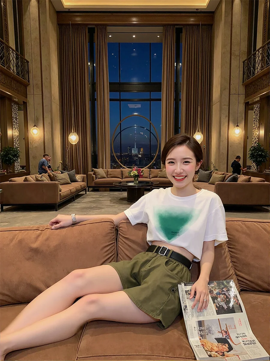 Pantaloncini verdi in denim Gonna a pieghe da donna Office Lady Elegante bottone Classico Pantaloni corti Dimagranti Chic Preppy Elegante femminile