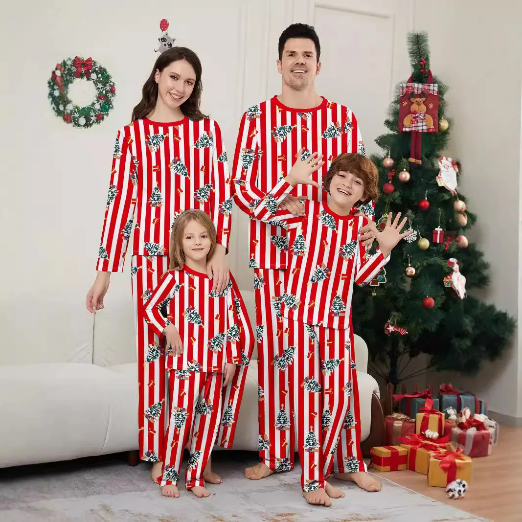 

European and American Christmas tree parent-child set, striped printed couple pajamas, Christmas festival parent-child home wear