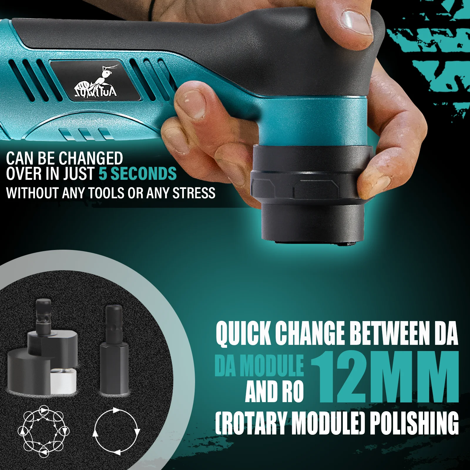 AUTIWOZ W02PO62 12V Cordless Electric Car Polisher Mini Wireless Detailing Tool with 6 Speed Settings, Dual Action Polish