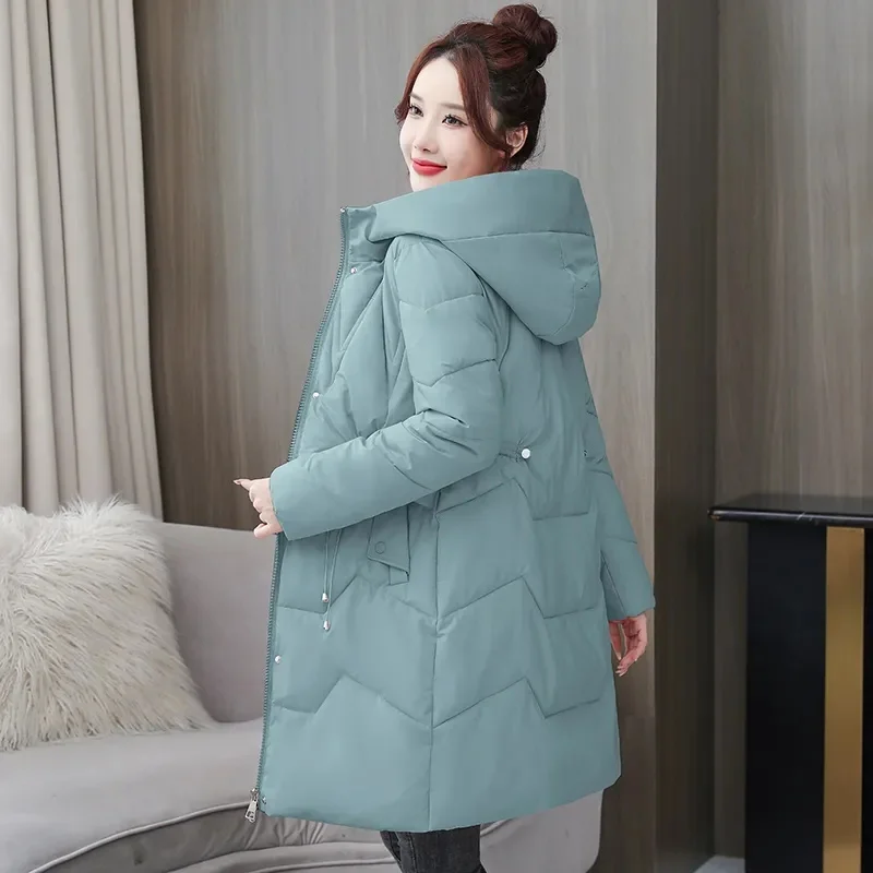 

Down Cotton-Padded Jacket Girl Medium Long New Slim And Thickened Winter 2023 Hooded Women's Receive Waist High-End Coat