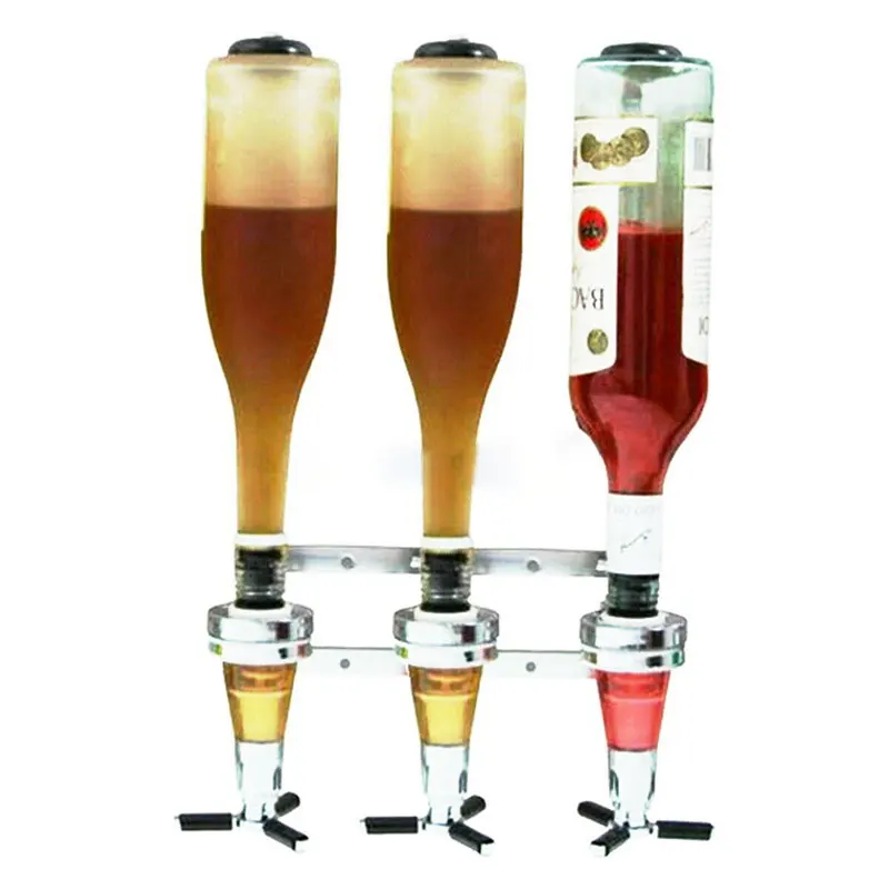 3 Bottle Liquor Dispenser Wall Mounted Cocktail Shaker Stand Wine Beer Alcohol Bar Beverage Dispenser Cocktail Alcohol Divider