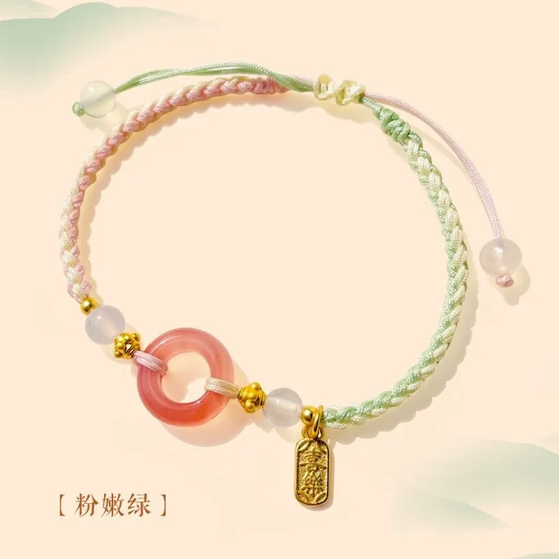 Steel Fun Jewelry Handwoven Ping An Buckle Women Bracelet New Chinese Ethnic Style Hand Chain for Girl Friendship Gift Wholesale