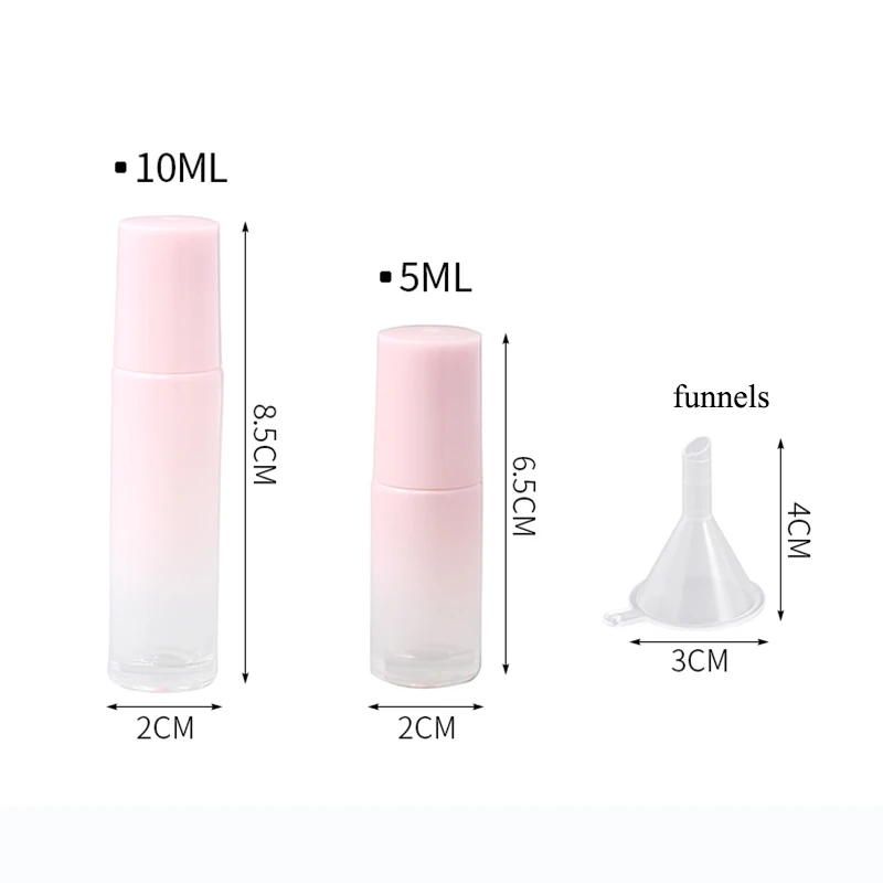 24 قطعة/الوحدة 5 مللي 10 مللي الوردي الزجاج زجاجة لفة على زجاجة فارغة الضروري النفط الحاويات الأسطوانة زجاجة للعطور الروائح الزيوت