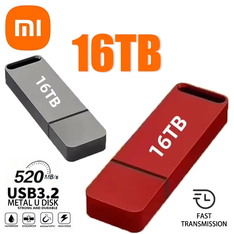 Unidad Flash Xiaomi de 16TB USB3.2, transferencia de alta velocidad tipo C U, Flash de Metal SSD, Mini unidad Flash portátil, memoria, unidad U resistente al agua