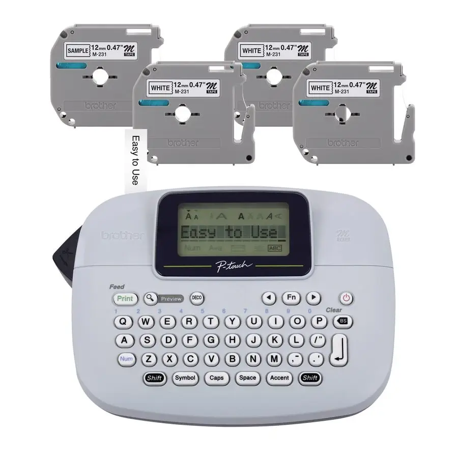 

PTM95 PTouch Monochrome Label Maker Bundle 4 Label Tapes Included,White