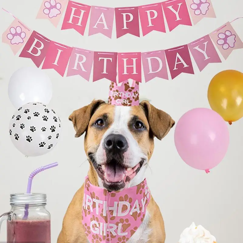 

Pet Birthday Party Banner Pull Flag Birthday Hat Dog Paw Balloon Pet Props Pet Accessories For Small Medium Dogs Pets