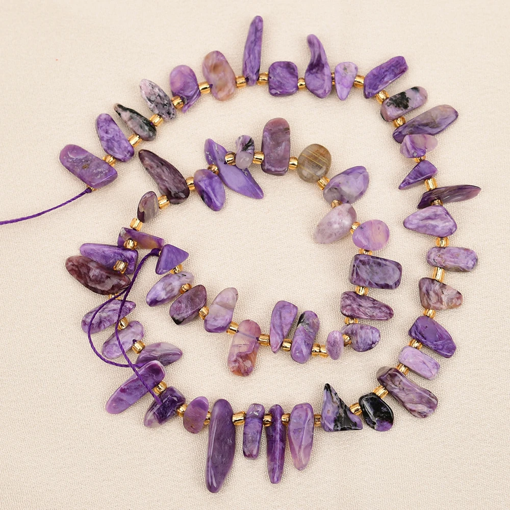 

APDGG 2 Strands Natural Purple Gems Charoite Irregular Stone Loose Beads 16"
