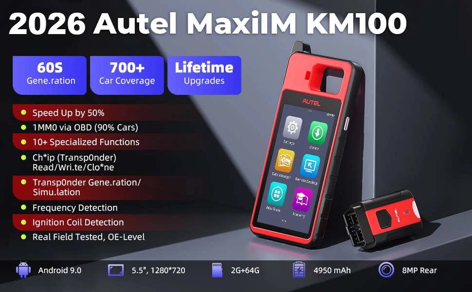 Autel MaxiIM KM100 KM100E KM100X Key Fob Programmer IMMO Tool 60s Universal Key Generation OBD Key Learning for 90% Cars Chip Read/Write/Clone 2 IKEY