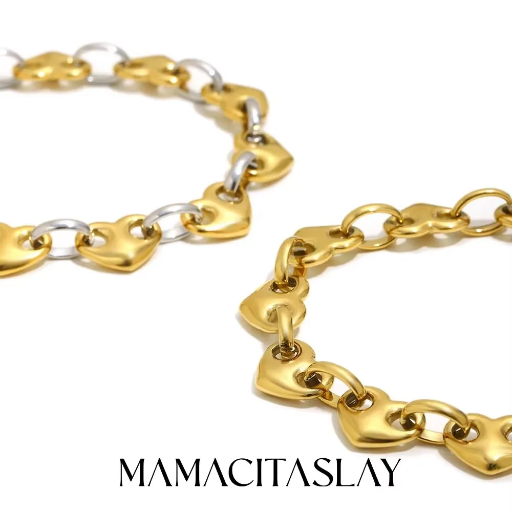 MamacitaSlay 316L Edelstahl Herz Mehrfarbiges Armband 18K Vergoldet Wasserdichter Handschmuck Kreatives Damenarmband