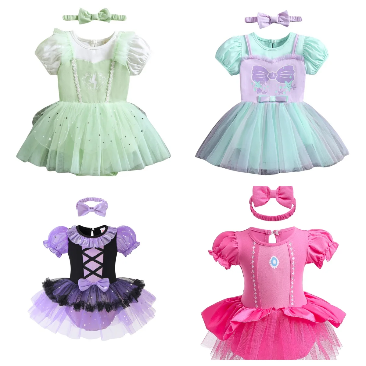 Vestido de mono para niña pequeña, vestido mameluco de princesa con diademas, ropa para niños, talla 70-80-90-100