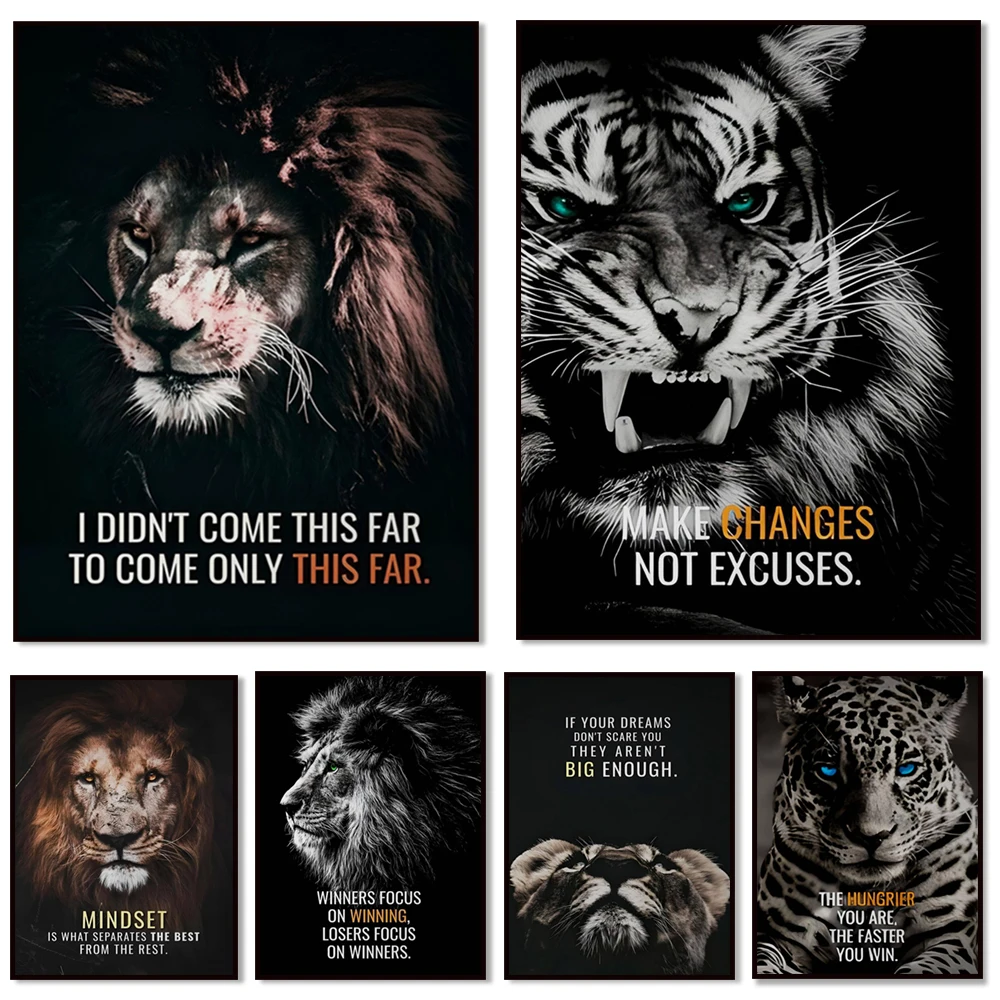 Lion Canvas, Bengal Tiger Canvas, Wild Animal Wall Decor, Motivational Poster, Success Wall Art, Tiger Quotes Artwork