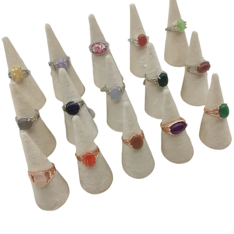 خواتم أصابع من الحجر الطبيعي البوهيمي للنساء ، طبق ذهبي فضي ، عقيق ملون ، قشور مكسرة ، عقيق ، خاتم مفصل للفتيات ، 20 قطعة وردي #2