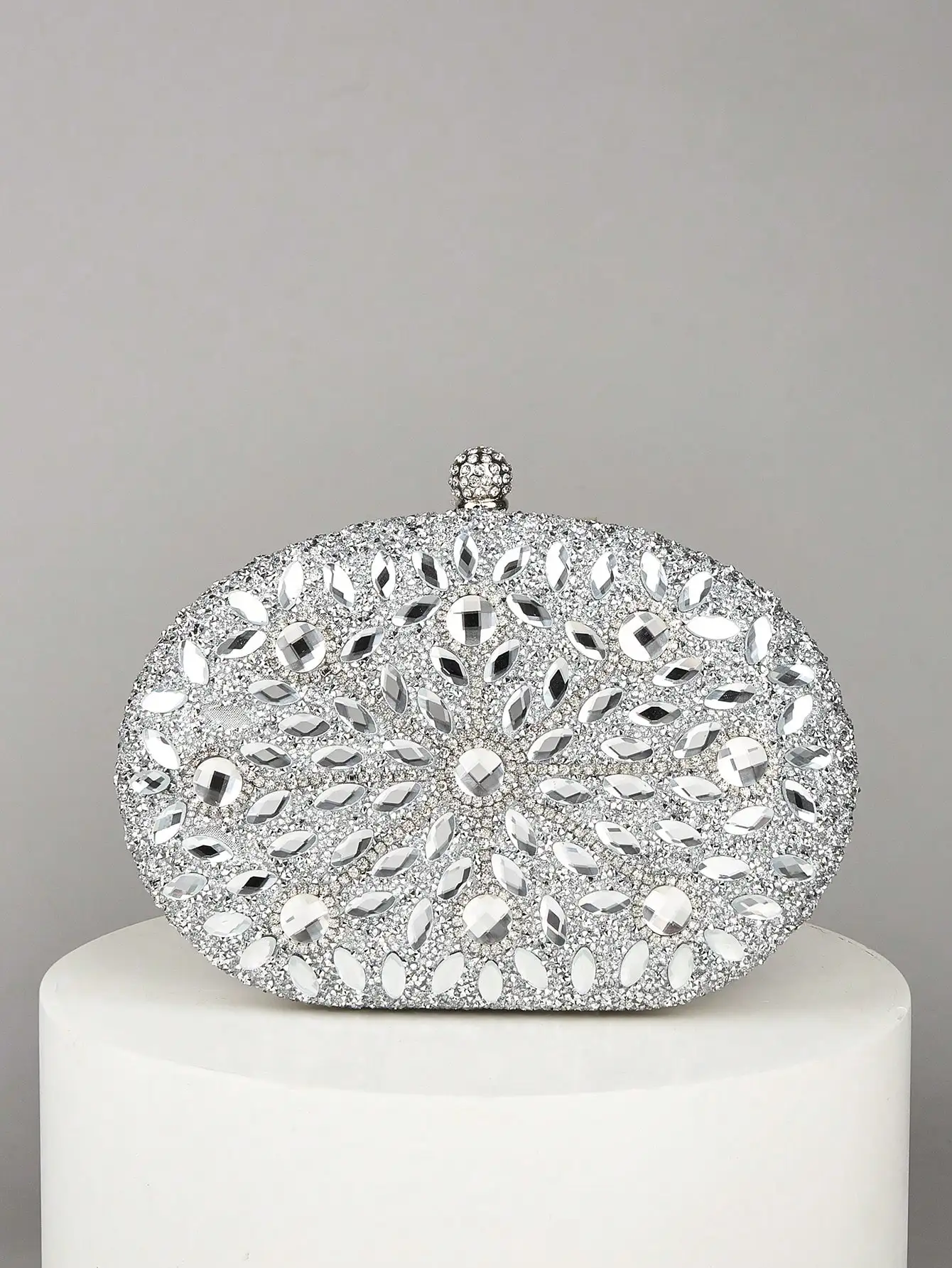 

Luxury Crystal-Embellished Mini Box Clutch: Rhinestone Sparkle, Detachable Chain, For Formal/Wedding/Party