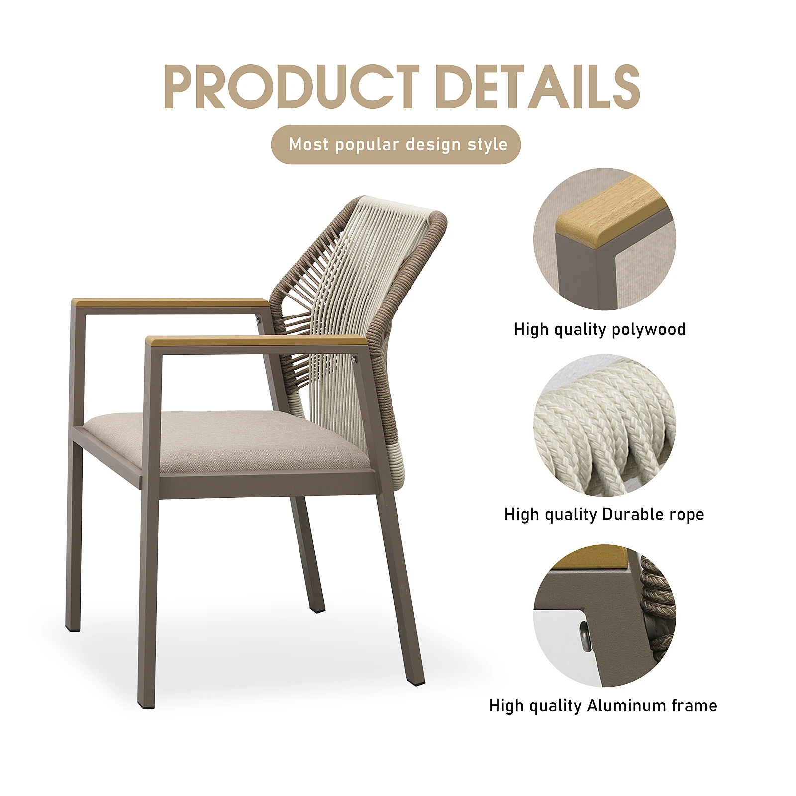 BHR في الهواء الطلق حديقة فناء كرسي الأثاث الخارجي المعادن الحديثة كرسي حبل حديقة فناء مطعم شرفة الأثاث