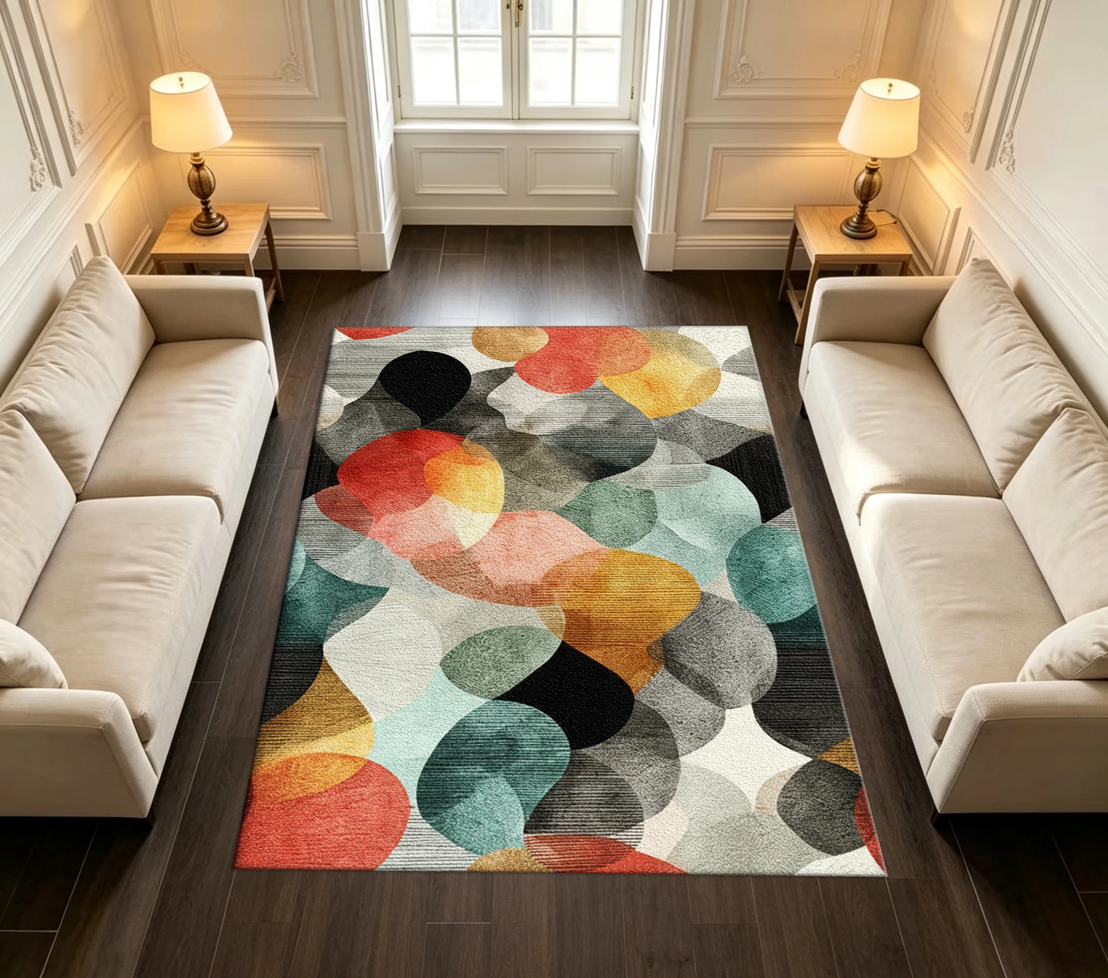 Colorful Abstract Round Shape Art Area Rug Carpet Flooring Modern Creative Floor Mat for Living Room Bedroom Home