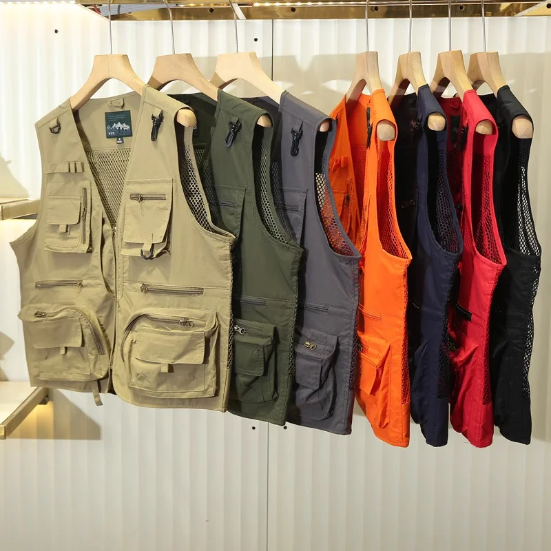 

2026, весна/лето, новая уличная рабочая одежда с несколькими карманами, майка, сетчатая дышащая тактическая майка для фотосъемки, рыбалки