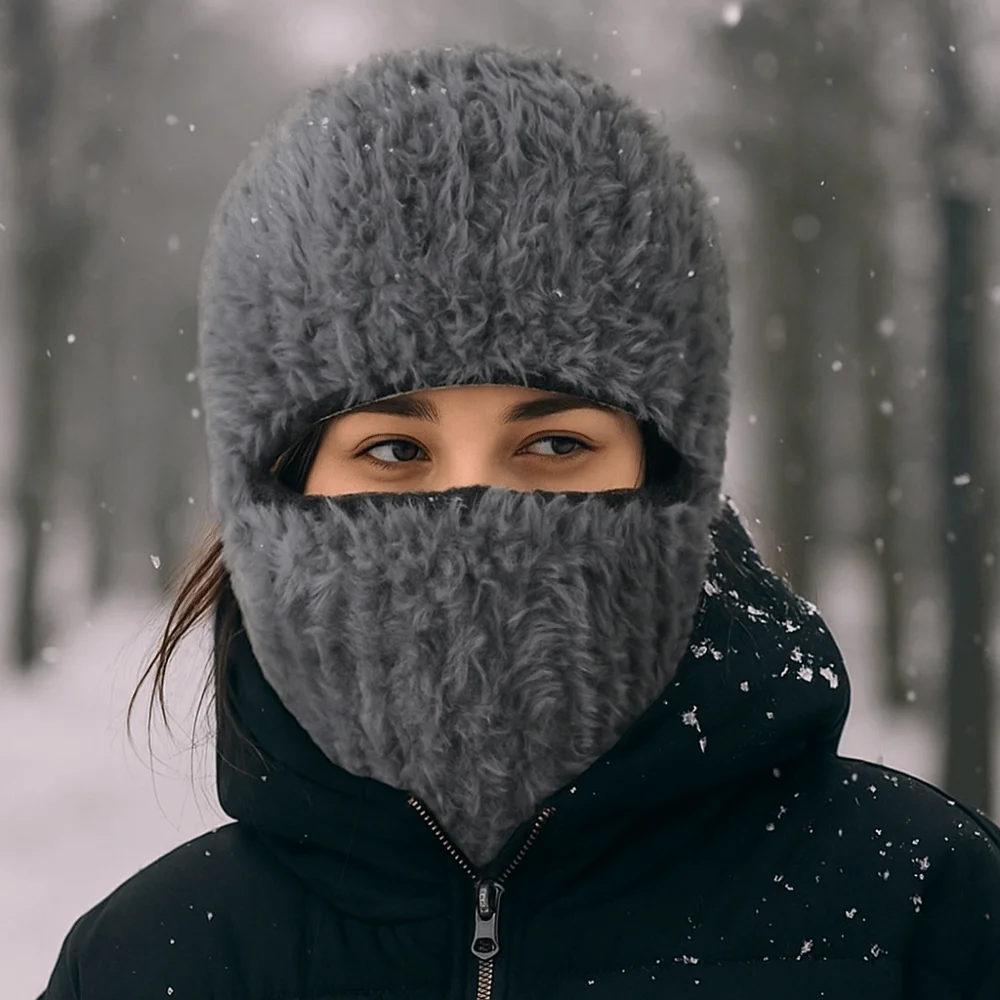 

Casual Thickened Winter Balaclavas Cap Windproof Neck Warmer Full Face Pullover Cap Earflap Soft Ski Knitted Mask Riding
