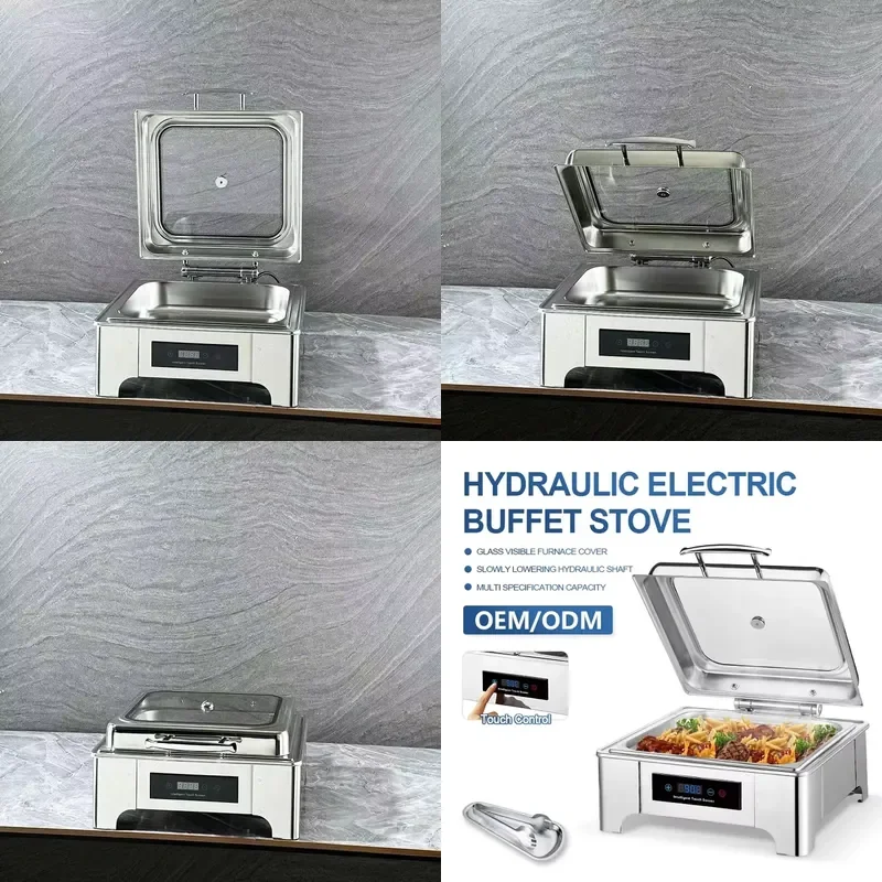Catering Equipment Stainless Steel Round Buffet Food Warmer Silver Chafing Dishes with Glass Lid