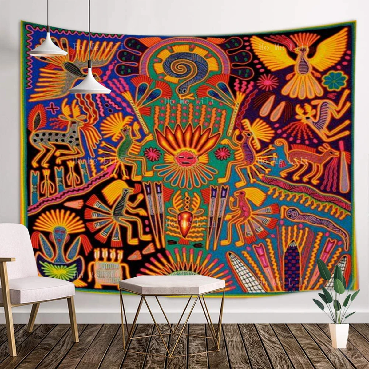 Mexico Huichol Yarn Painting Oaxaca Is Rich In Traditional Folk Art Mayan Tribes Ethnic Design Tapestry By Ho Me Lili Home Decor