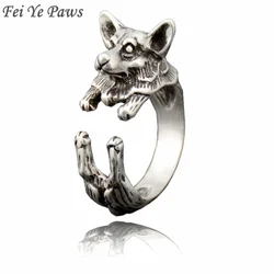 Vintage Cute Welsh Corgi Dog Metal Wrap Rings for Women Animal Couple Finger Adjustable Rings Men Jewelry Gift