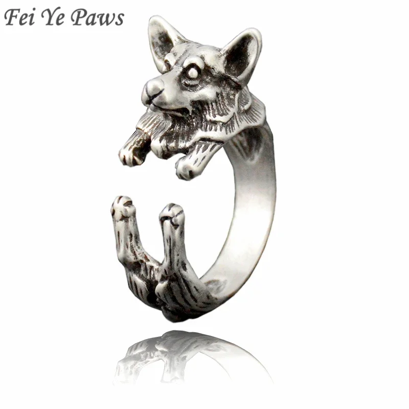 Vintage Cute Welsh Corgi Dog Metal Wrap Rings for Women Animal Couple Finger Adjustable Rings Men Jewelry Gift