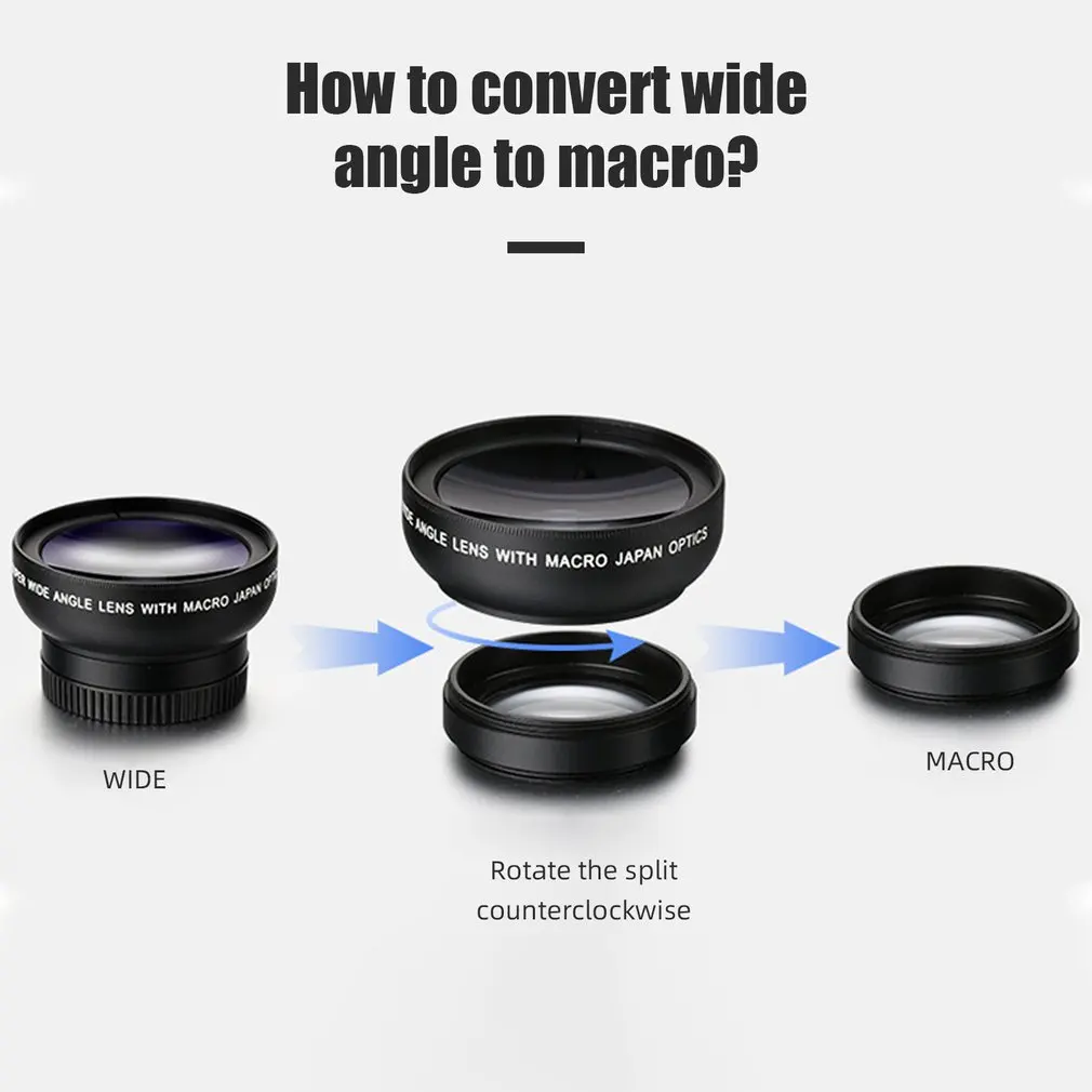 2 Microscopic Functions Mobile Phone Lens 0.45X Wide Angle Len & 12.5X Macro HD Camera Universal for iPhone Android