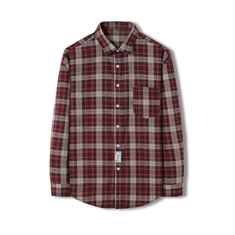 

DUYIT Commuter Single-Breasted Plaid Long-Sleeved Shirt Men's Spring And Autumn New Casual All-Match Pocket Top