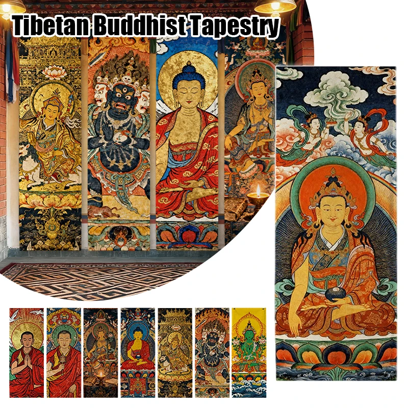 Religious Tibetan Buddha Tapestry Wall Art Hanging for Bedroom Living Room Dorm Meditation Room Decorative