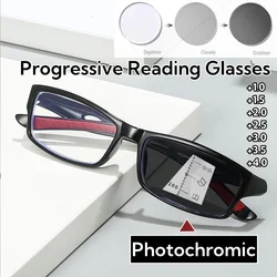 Progressive Multifocal Reading Glasses 3 in 1 Photochromic Outdoor Bifocal Sunglasses TR90 Sports Anti Blue Near Far Eyeglasses