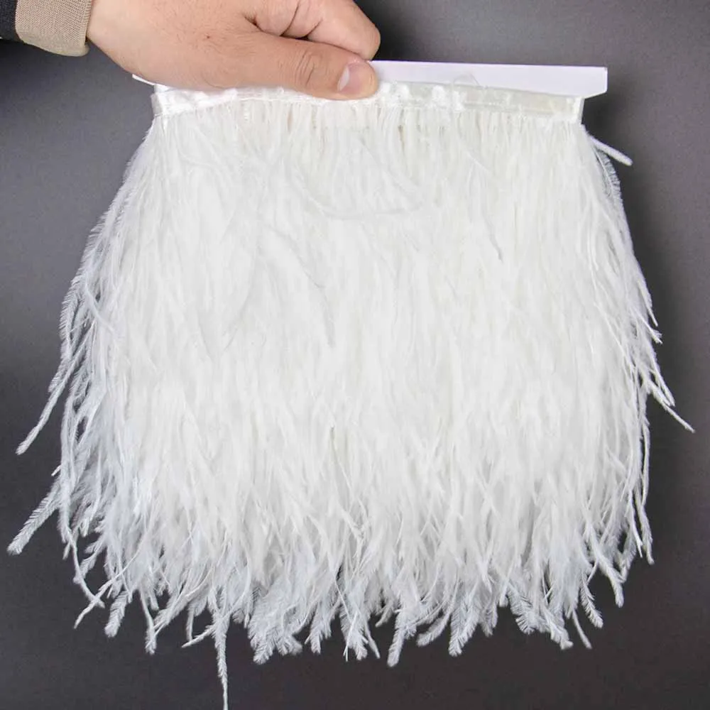 1Meter Ostrich Feather Trim Fringe 8-10CM Fluffy Whtie Ostrich Feathers for Wedding Clothes Sewing Accessories Plumas Needlework