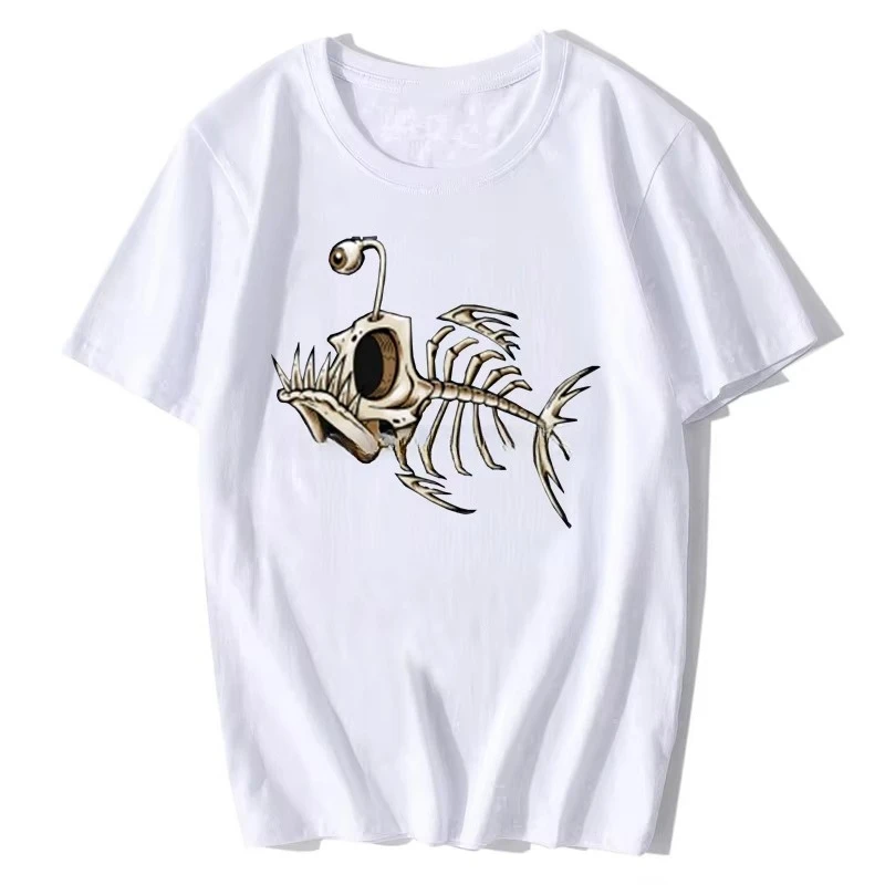2026 New Bonefish Skull Deep Sea Fish Skeleton Funny Fisherman Angler T-Shirt Cotton O-Neck Short Sleeve Men