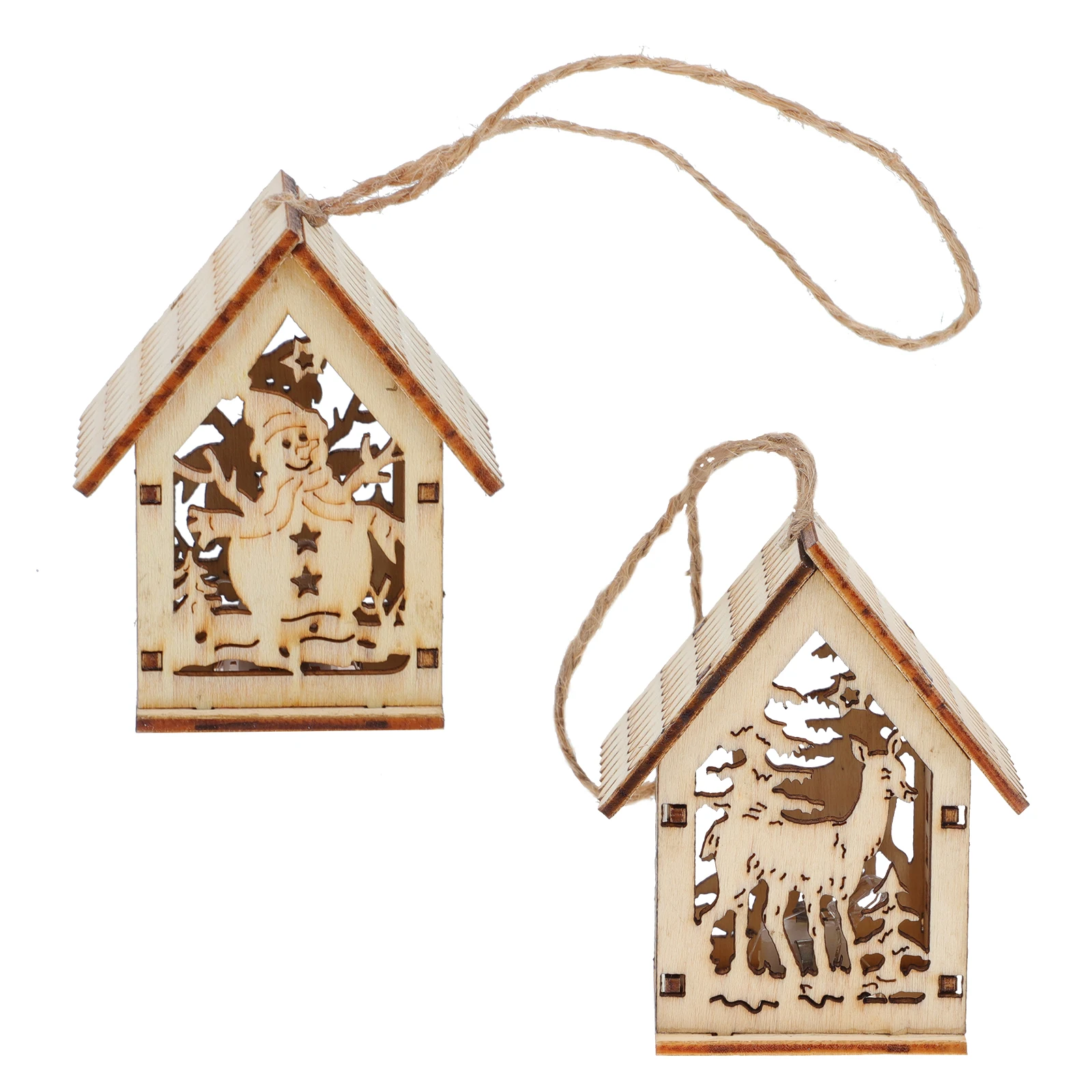 2pcs Wooden Carved Christmas Pendant Glowing Decor Creative Xmas Tree Ornament Wood Craft Festival Decoration Delicate Hanging - Image 3