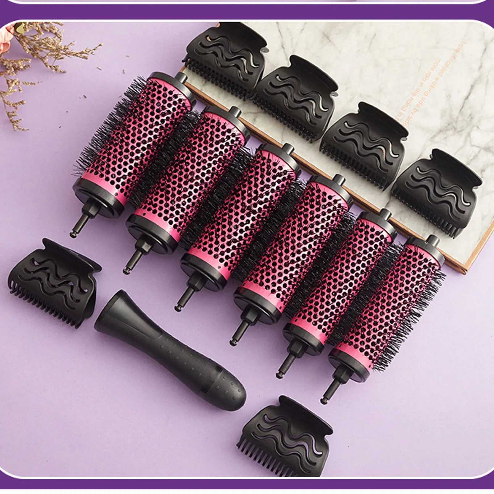 Round Hair Brush Set Detachable Ergonomic Handle Soft Nylon Teeth Round Hair Comb Set Round Hair Brush Round Hair Comb Set