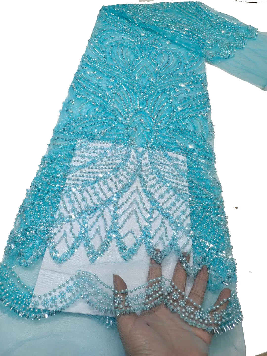 2024 High Quality Gorgeous Shining Multi Color African Tulle Lace Fabric Beaded Sequins Lace Fabric For Nigerian Wedding Dress