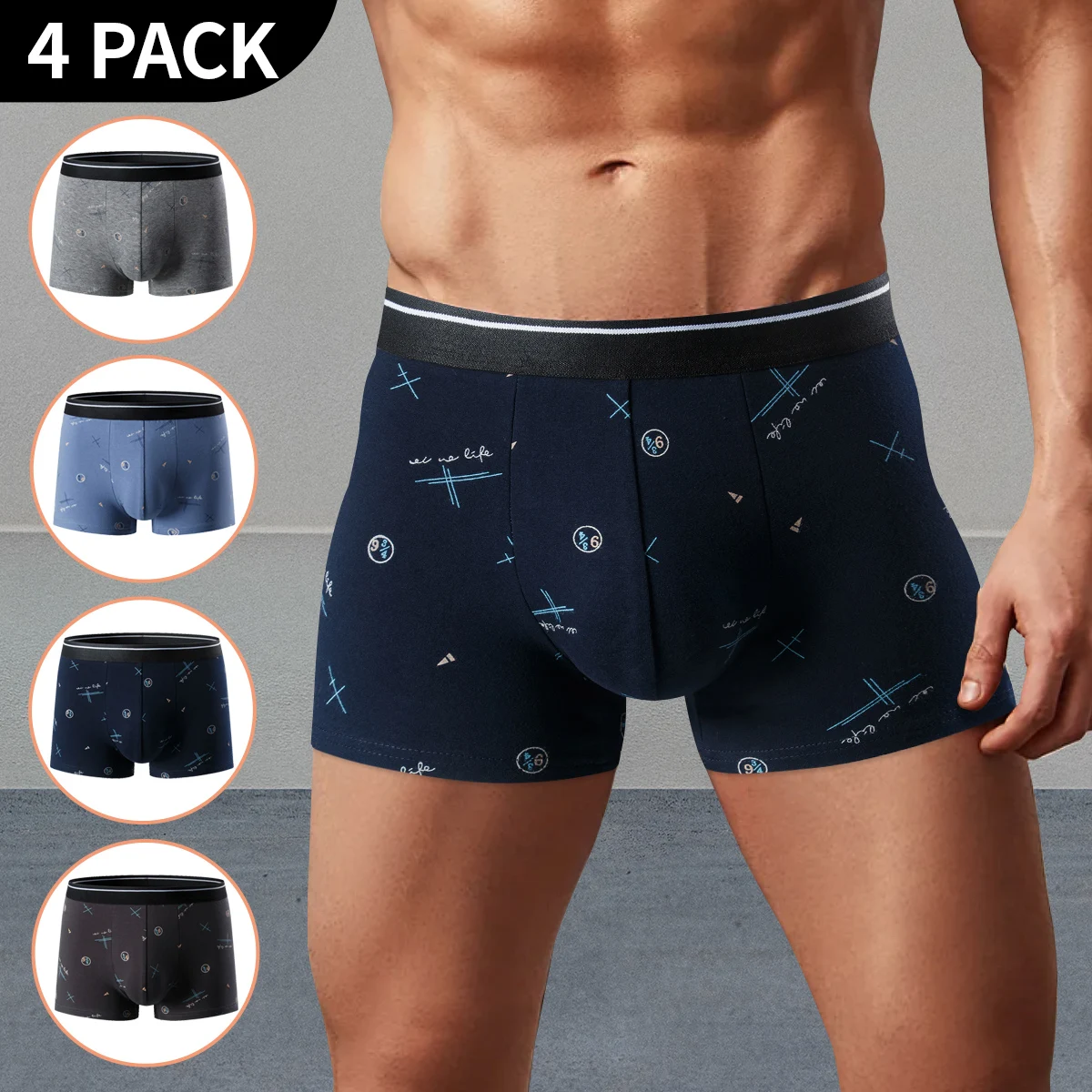 4/5 Pcs Men\'s Fashion Printed Underwear Comfortable Joker Boxer Plus Size 5XL Adolescent Multicolor Mix Shorts Middle-aged Boxer