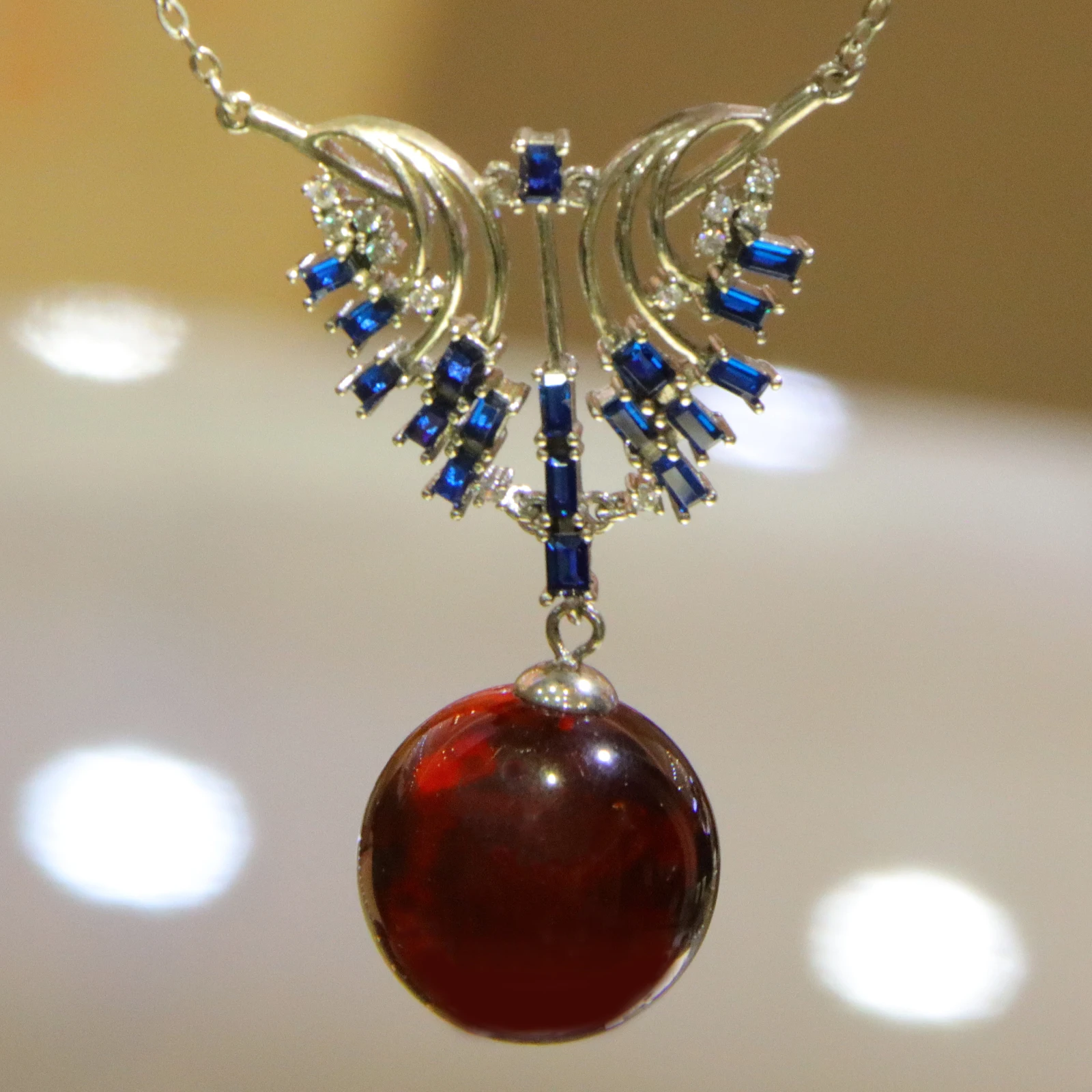 

17mm Natural Blue Amber Crown Pendant - A Romantic Gift For The Queen