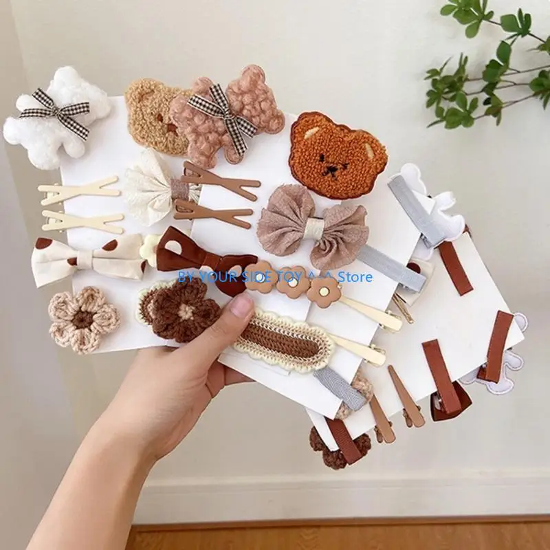 9pcs/set Girl Hair Clip Set Flower Hairpin Bear Hair Clip For Girl Bow Barrettes U6XE