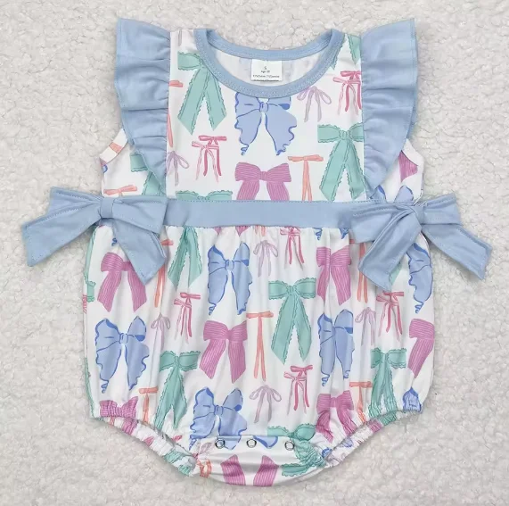 High Quality Girl Bubble Clothes Embroidery Baby Infant Girls Pink Bows Floral Strawberry Ruffle Rompers