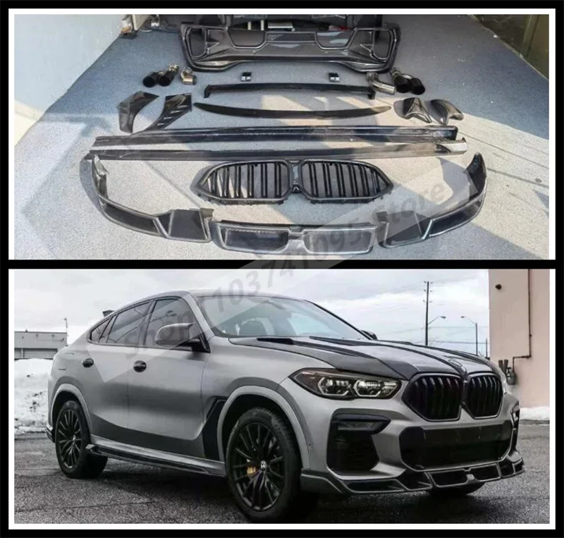 Real Carbon Fiber Front Bumper Spoiler Lip Rear Exhaust Tips Trunk Diffuser Side Skirts Body Kit For BMW X6 X6M G06 F96 19-2022