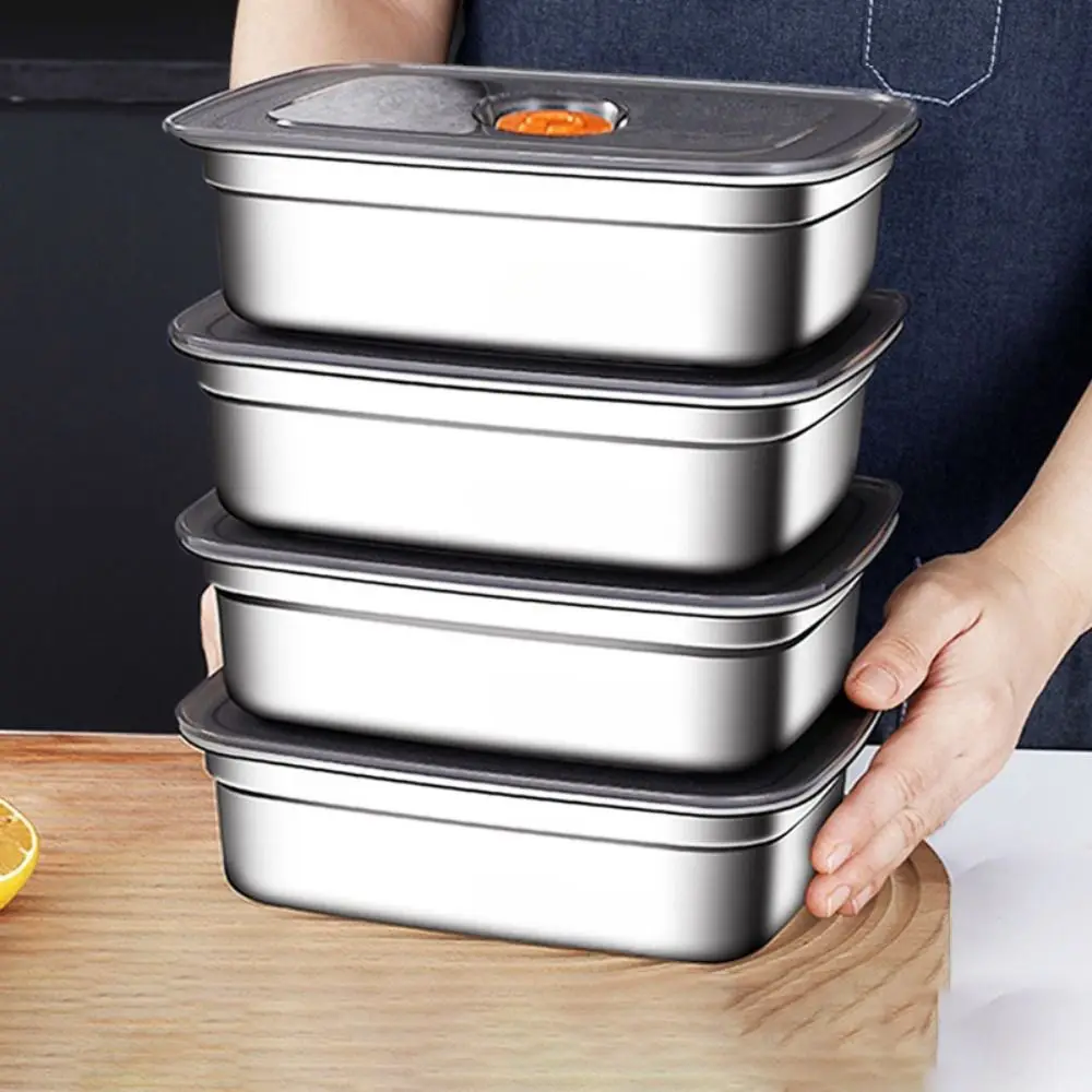 

Stainless Steel Camping Lunch Box Sealed Leak-proof Bento Box Microwave Suitable Large Capacity Refrigerator Freezer Storage Box