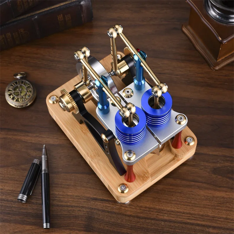 A Type Twin Cylinder Twin Piston Alpha Balance Stirling Engine Science Education Physics Experiment Model Toy - M20-T