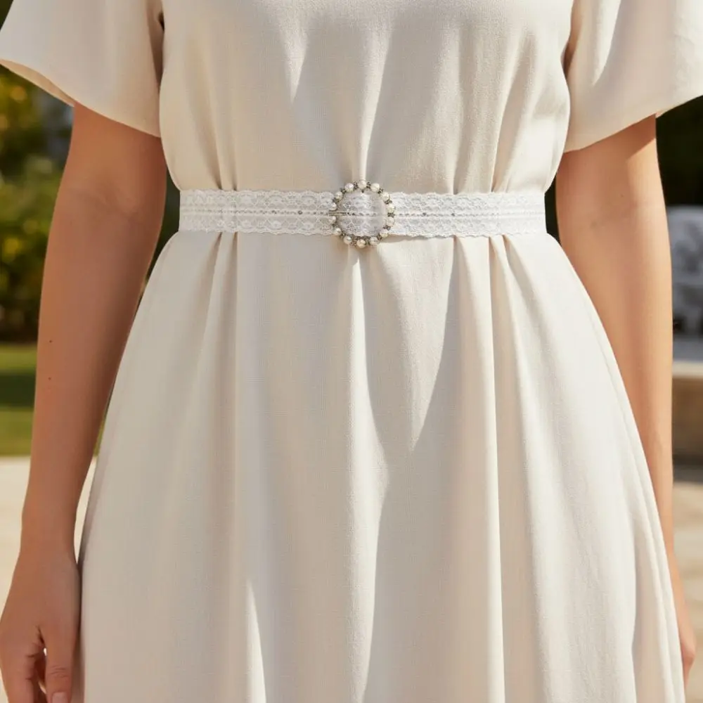 Elegant White Floral Lace Waist Belt Adjustable Leather Women Lace Belt Fashion Accent Decor Accessory Waist Belt For Skirts