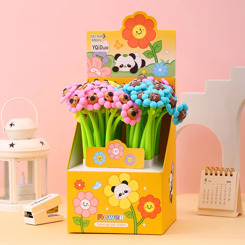 

48 шт. с коробкой, капибара, подсолнух, нейтральная ручка, мультяшный декомпрессионный рокер, милый подарок, креативные канцелярские принадлежности