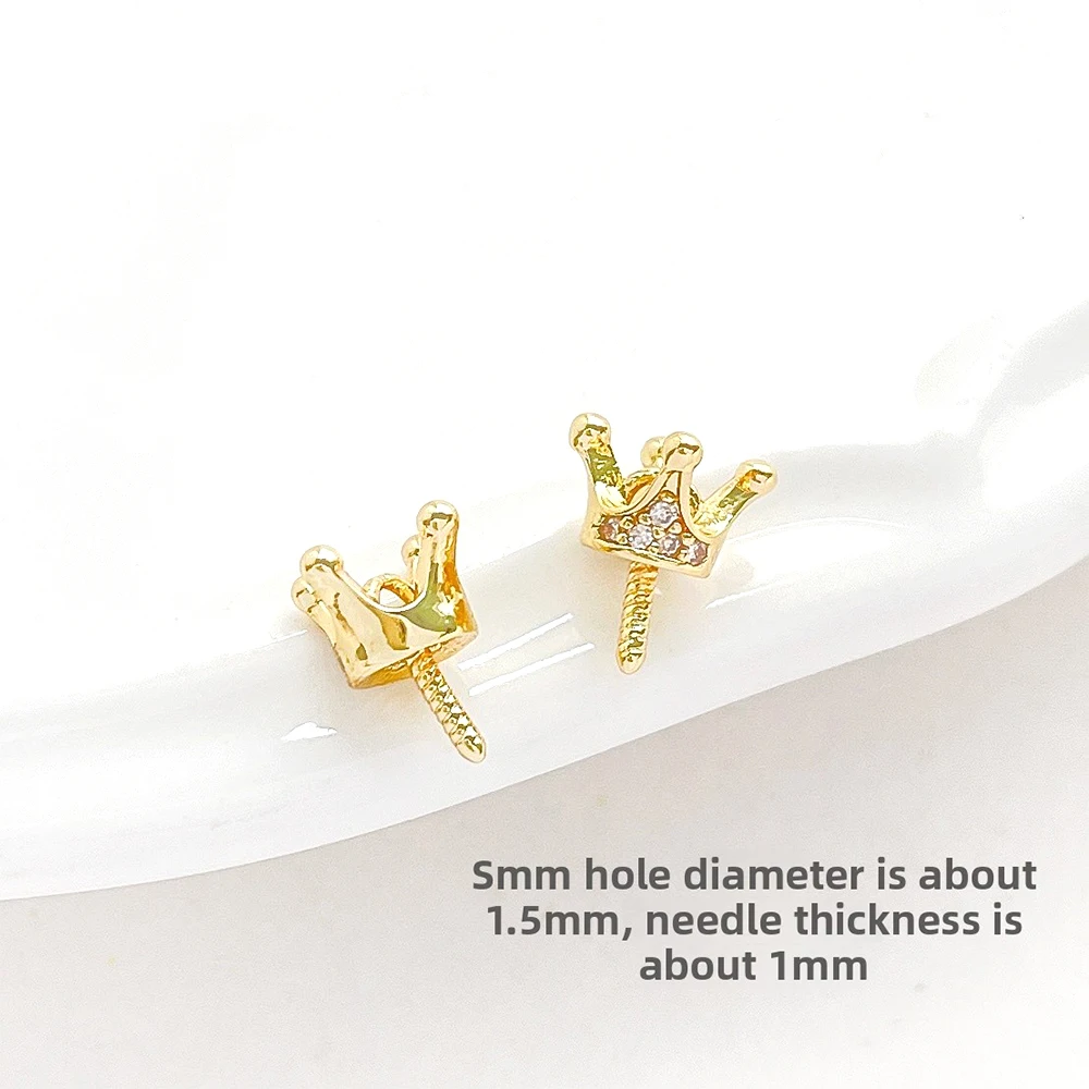 6 Pieces Brass Plated with Genuine Gold Zircon Inlay Concealer Crown Pendant DIY Jewelry Making Baroque Play Accessory Materials
