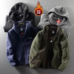 Winter Warm Jacket Men's Climbing Double Thickened Pocket Jacket Outdoor High Collar Windproof Ski Sweatshirt Coat Men