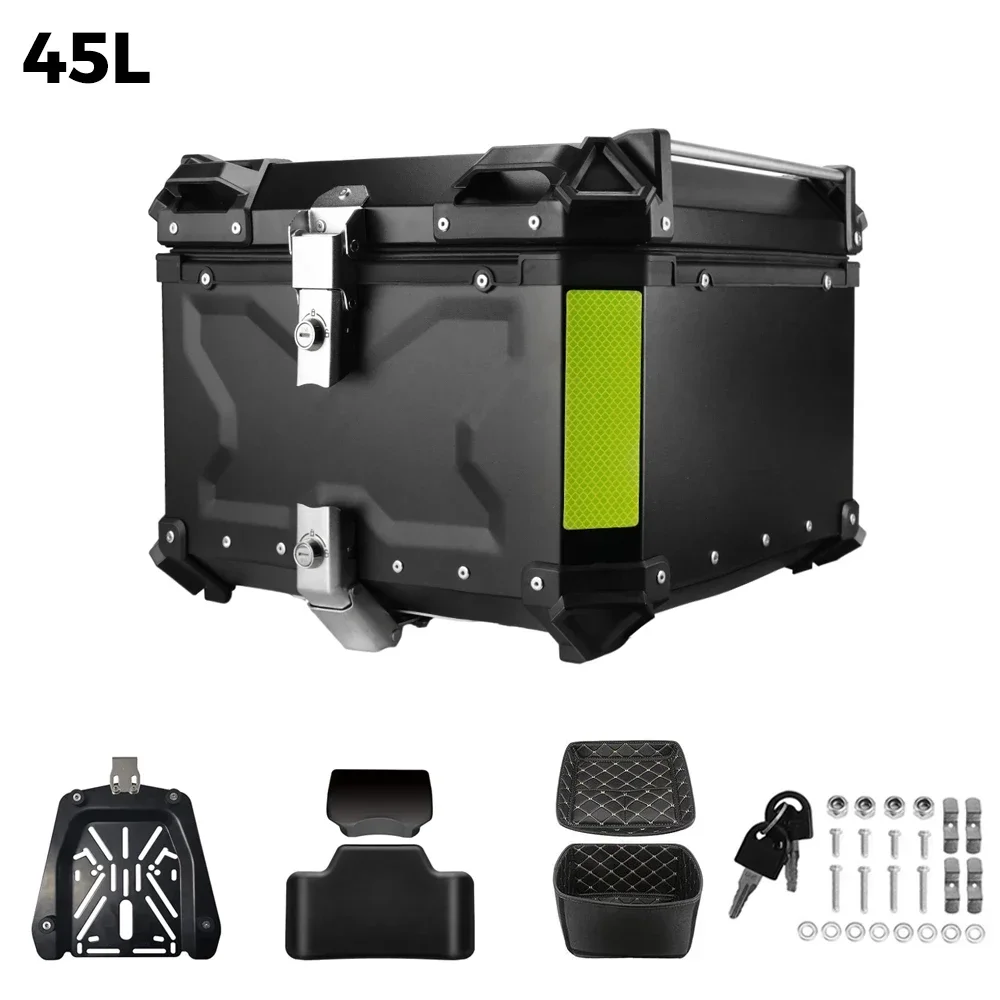 2024 Universal CNC Aluminum Motorcycle Helmet Box with Backrest Top Case Trunk Aluminum Alloy Trunk Rear Storage Tool Cases Lock