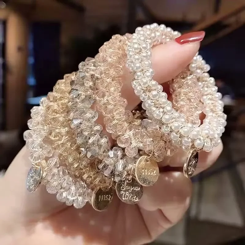 

Crystal Pearl Beads Elastic Bands Scrunchies Hair Accessories Women Ponytail Holder Headwear