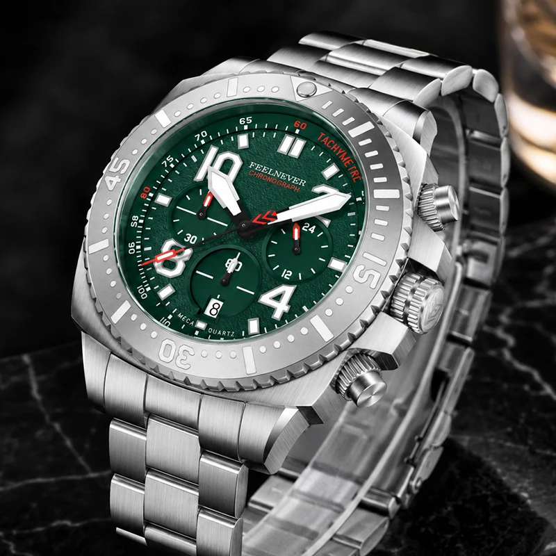 FEELNEVER Men's Watches Top Brand Luxury Sapphire Green Quartz Wristwatch for Men Fashion Business Diving Watch Men Montre Homme