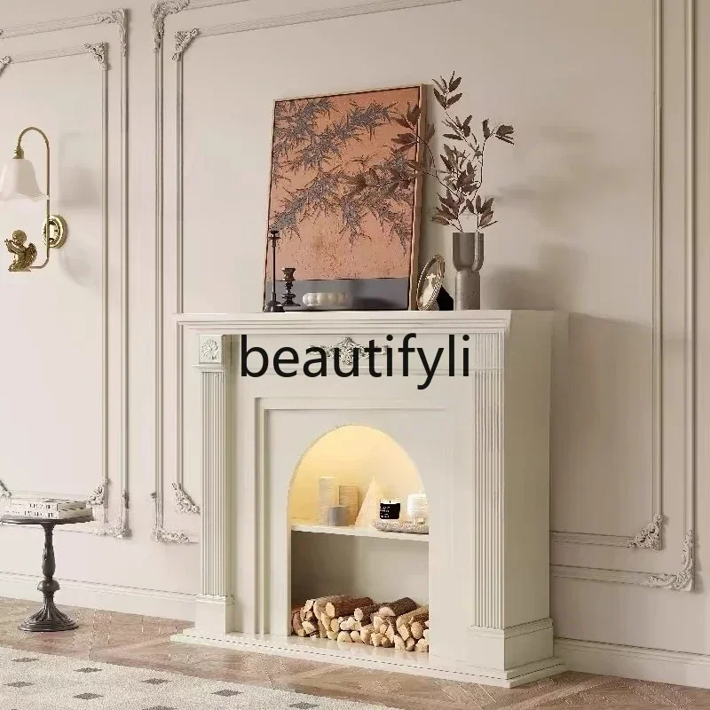 

French cream wind solid wood carving flower fireplace cabinet, American living room fireplace side cabinetAsmt5203