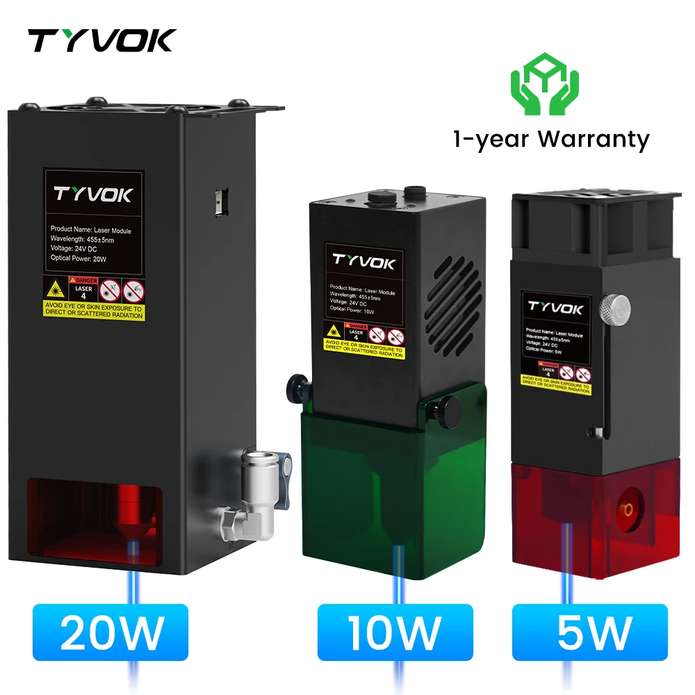 

Tyvok 10W 5W Laser Head For CNC Engraver Wood High Power Cutter DIY Laser Tools 450nm TTL/ PWM Blue Light 5W/20W Laser Module
